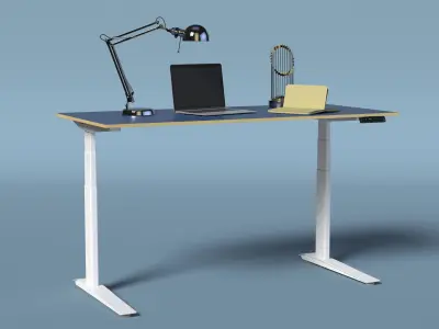 Baseball Modern Adjustable Desk with Laptop and Trophy 3D model