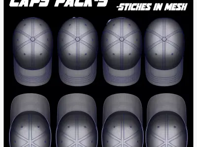 Caps pack 3 Low-poly 3D model