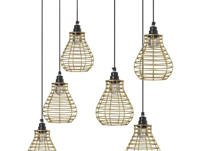Bird Nest Pendant Lamp  3 Shades Golden 3D model