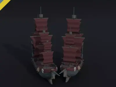 Cartoon pirate ship Polygonal Style Low-poly 3D model