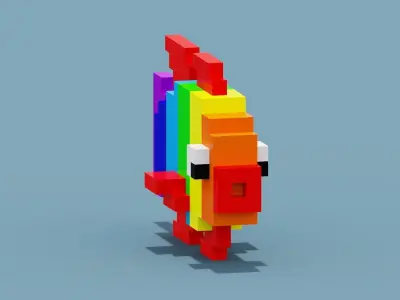Voxel Colorful Fish Low-poly 3D model