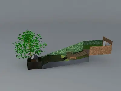 Steeply sloping garden with steps  Free 3D model