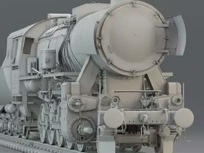 WWII German Steam Locomotive BR52 with Tender 3D model