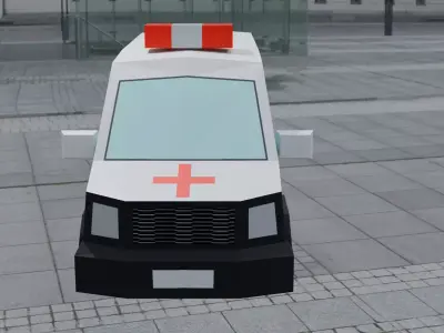 Low Poly Ambulance Vehicle 3D Model FBX GLB OBJ BLEND Low-poly 3D model