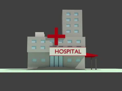 Low Poly Hospital building with cross on top Low-poly 3D model