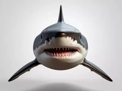 Great White Shark Fierce Predator Open Mouth Sharp Teeth Low-poly 3D model