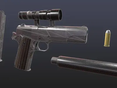WW2 Colt M1911 Pistol With Attachments and Animations Low-poly 3D model