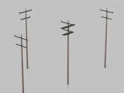 Utility Pole - Composite Mast with Double Crossarms 3D model