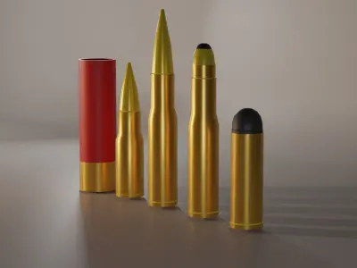 Bullet Set group of bullets Low-poly 3D model