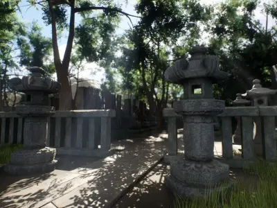 Japanese Cemetery Low-poly 3D model