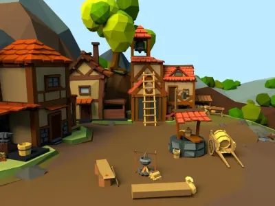 Medieval Village Low-poly 3D model