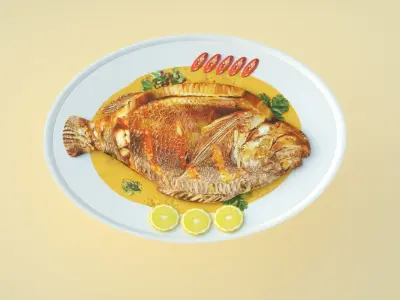 Braised fish  Braised red chang fish dishes C4D model Low-poly 3D model