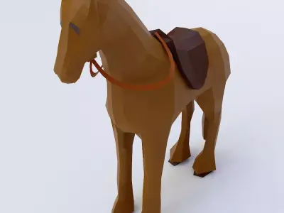 Horse low poly 3d model with saddle Low-poly 3D model
