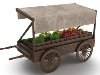 Fruits Wooden Cart 3D model