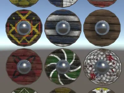 12 Viking Shields Project Ready Low-poly 3D model