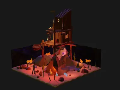 LowPoly SeaShack - Rigged and Animated Low-poly 3D model