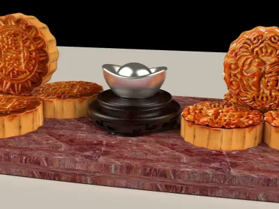 Chinese moon cake with yuanbao 3D model
