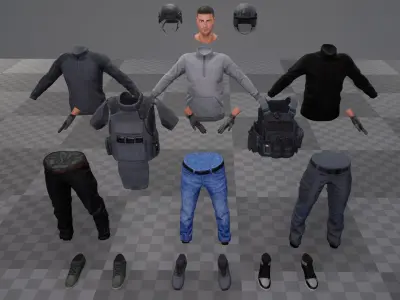 Modular Urban Soldier Low-poly 3D model