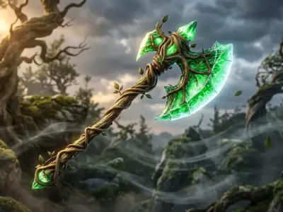 Fantasy Crystal Axe Nature Style Game Ready Low-poly 3D model
