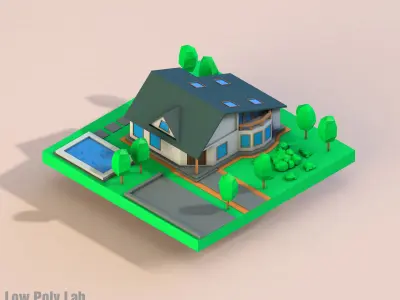 Cartoon City House Low-poly 3D model