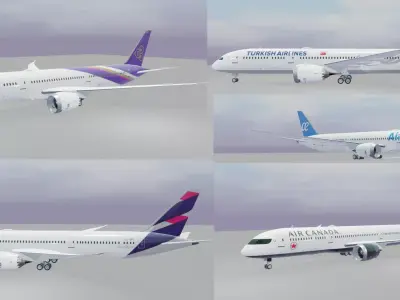 Boeing 787-9 dreamliner Multi livery pack 5 liveries Low-poly 3D model
