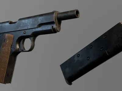 Colt 1911 Handgun Game ready Free low-poly 3D model