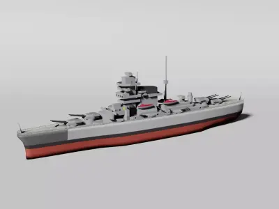 Historical German WW2 battleship 3D model