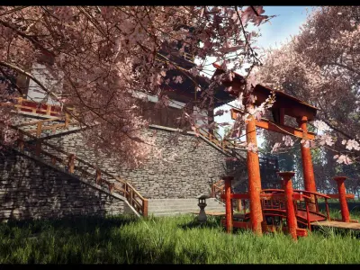 Modular Asian Castle Low-poly 3D model