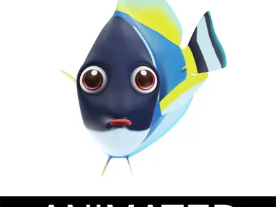 Powder Blue Tang fish animated  Low-poly 3D model