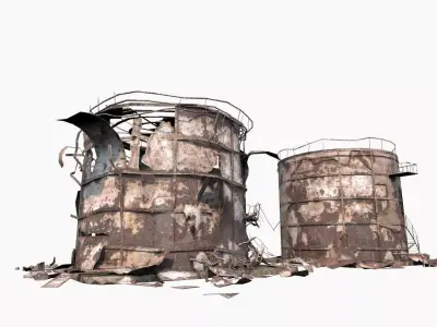 Destroyed  Industrial Oil Tank Duo 3D model