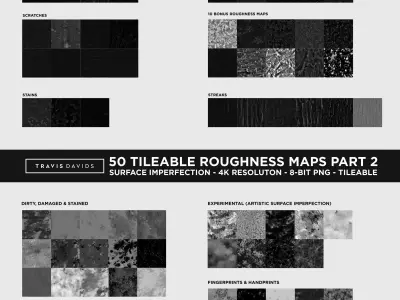 ULTIMATE PACK - 150 Tileable Roughness Maps - Part 1 And 2 Texture