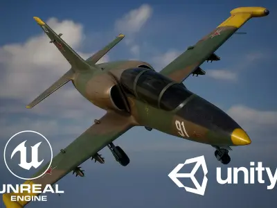 Low Poly Soviet L-39 Albatros Jet Trainer  Game Ready 3D Model Low-poly 3D model