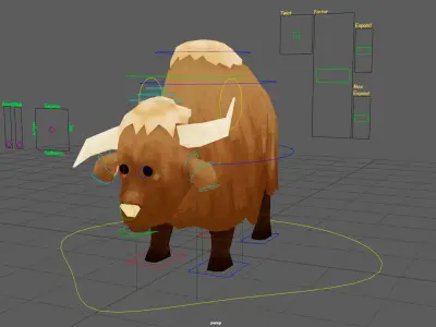 Rig Low Poly Bison - MAYA Free low-poly 3D model