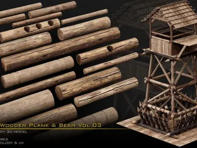 Wooden Plank and Beam Vol 03 Medieval 3D Asset Pack Low-poly 3D model