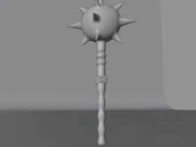 weapon silver spiked with wooden handle 3D model