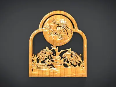 Unique Window Ornament with Fish Ornament motif Low-poly 3D model