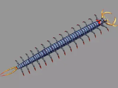 Cartoon black centipede Low-poly 3D model