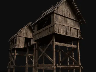 Next Gen AAA Gate Wooden Medieval Watchtower Low-poly 3D model