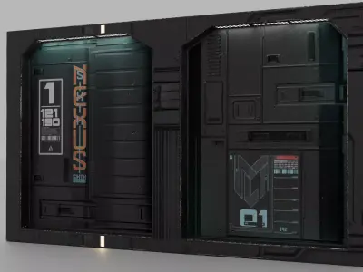 Sci-Fi Cyberpunk Modular Wall Panel Low Poly Spaceship Corridor Low-poly 3D model