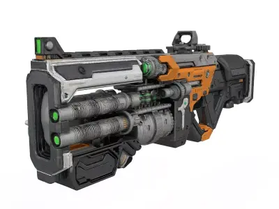 Futuristic high pulse orange and grey rifle Hi Poly Resolution 3D model