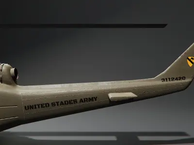 Bell UH-1 Huey Helicopter - 3D Model for Rendering and Animation Low-poly 3D model