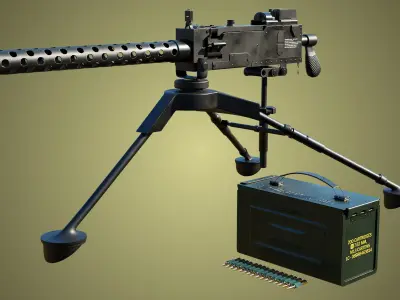 M1919 Browning Machine Gun 03 PBR Unity UE Textures Included Low-poly 3D model