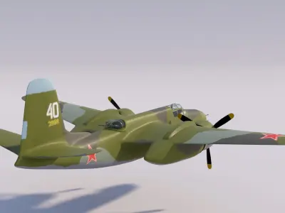 Simple A-20 Boston Douglas DB-7 Havoc bomber in the Soviet army 3D model