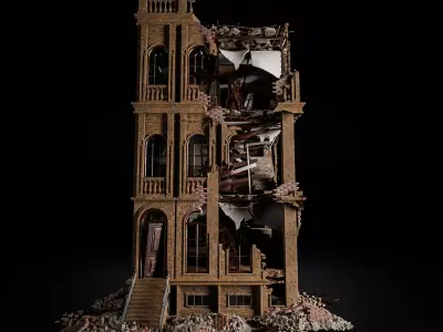 DESTROYED OLD BUILDING POST APOCALYPSE 005 Low-poly 3D model