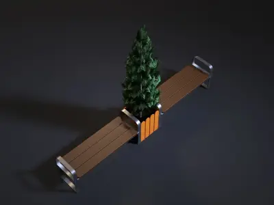 Bench with potted plant 3D model