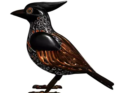 Intricate Metal Bird Sculpture Low-poly 3D model