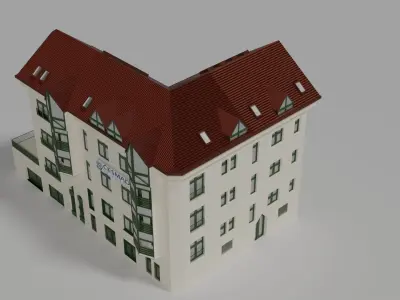 Parisian Town Building with Terracotta Roof Tiles Low-poly 3D model