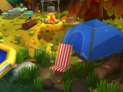 Cartoon Camping Props Low-poly 3D model