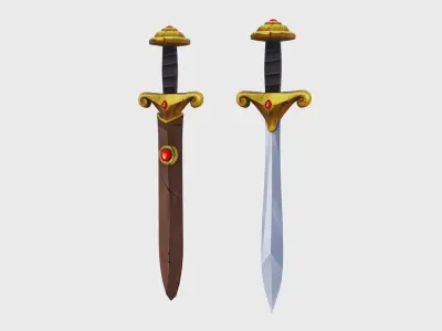 Simple Steel Sword Leather Hilt Scabbard Lowpoly Melee Low-poly 3D model