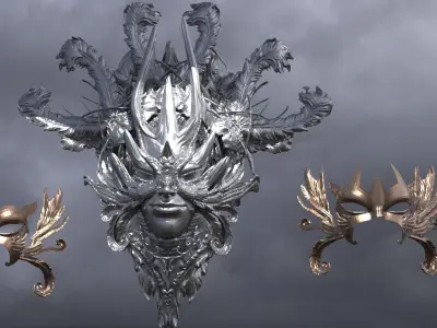 Baroque Mask and Shield Collection 2 3D model